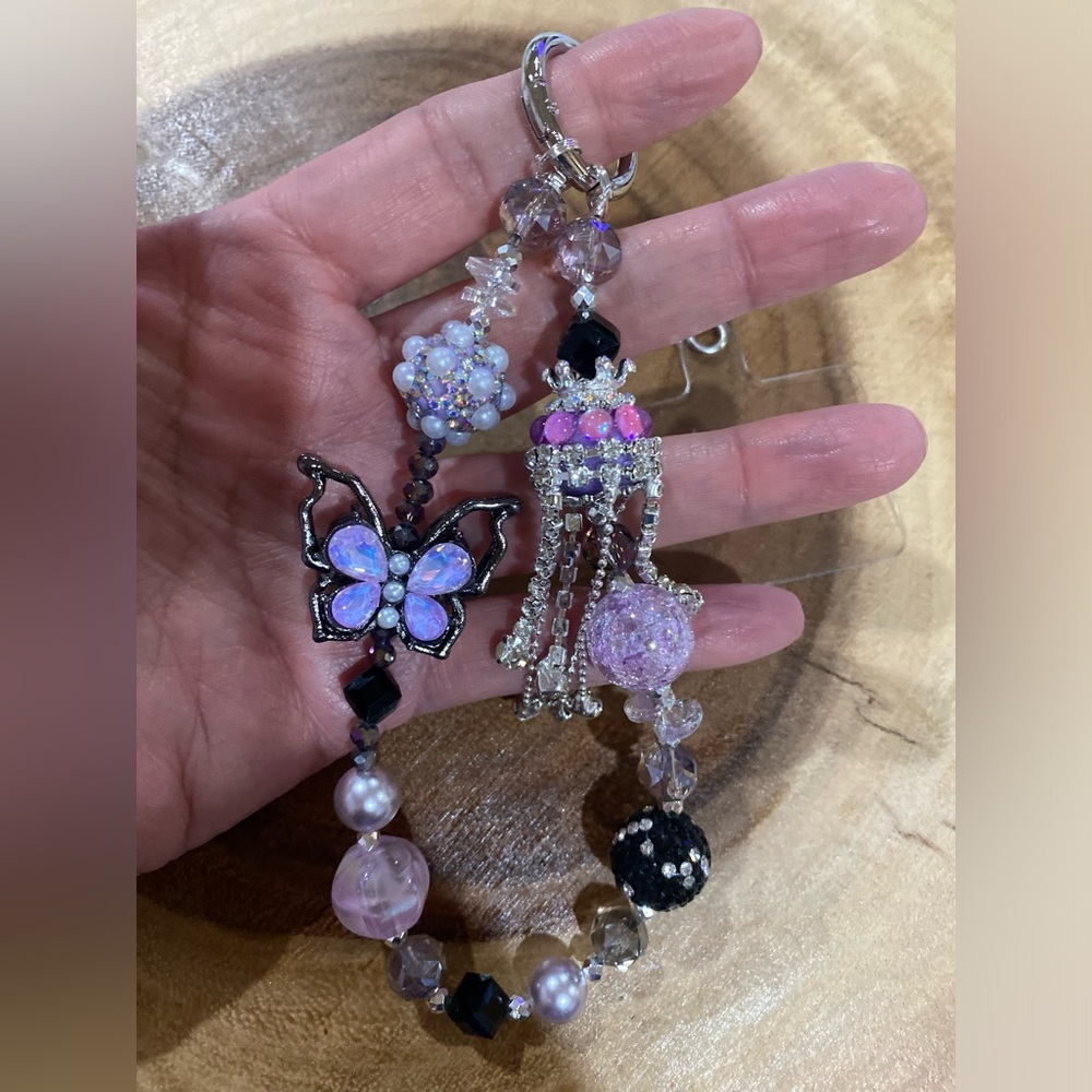 Beautiful lavender and black glass beaded phone charms